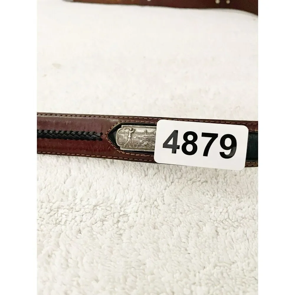 Onyx By Brighton Brown and Black Leather Silver Medallions Golf Swing Belt Sz 36
